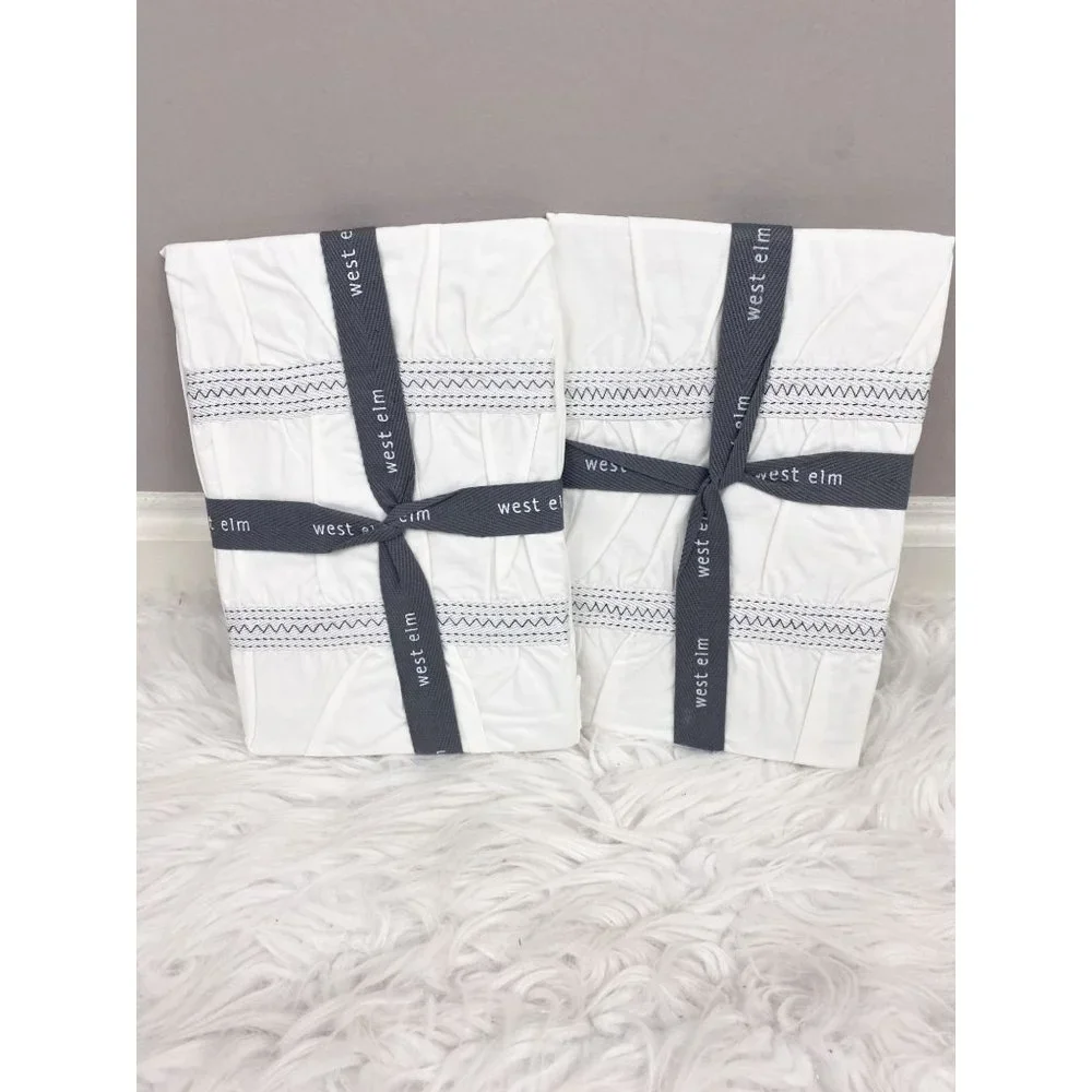 West Elm Ribbon Ruched Ivory Metallic Silver Standard Sham Set of 2 NEW